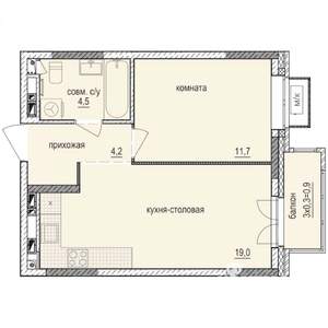 1-к квартира, строящийся дом, 40м2, 5/14 этаж