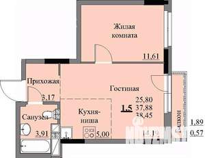 1-к квартира, строящийся дом, 40м2, 9/17 этаж