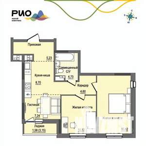 2-к квартира, вторичка, 58м2, 12/17 этаж