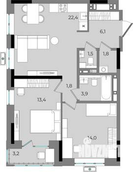 2-к квартира, вторичка, 68м2, 9/16 этаж