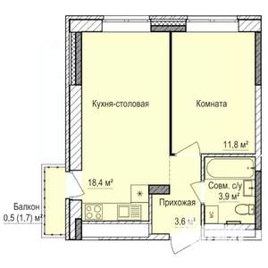 1-к квартира, строящийся дом, 38м2, 16/17 этаж