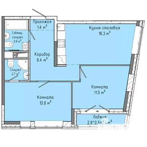 2-к квартира, строящийся дом, 60м2, 4/16 этаж