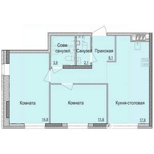 2-к квартира, строящийся дом, 58м2, 1/14 этаж