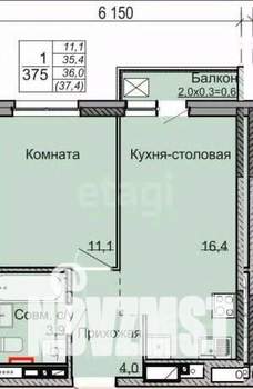 1-к квартира, вторичка, 36м2, 9/17 этаж