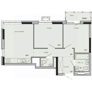 2-к квартира, строящийся дом, 51м2, 4/17 этаж
