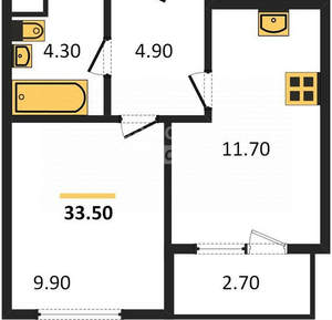 1-к квартира, вторичка, 34м2, 19/25 этаж