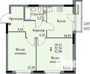 2-к квартира, вторичка, 54м2, 16/17 этаж