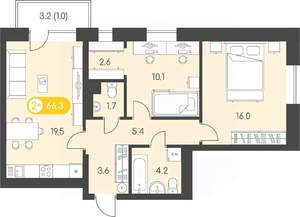 2-к квартира, вторичка, 66м2, 22/24 этаж