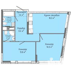 2-к квартира, вторичка, 61м2, 11/16 этаж