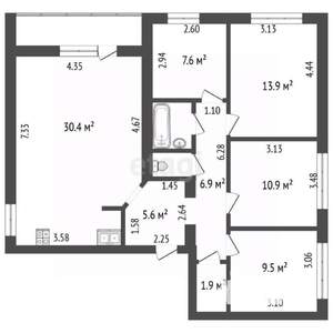 5-к квартира, вторичка, 90м2, 4/5 этаж