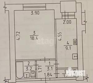 1-к квартира, вторичка, 35м2, 3/9 этаж