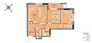 3-к квартира, вторичка, 59м2, 6/17 этаж