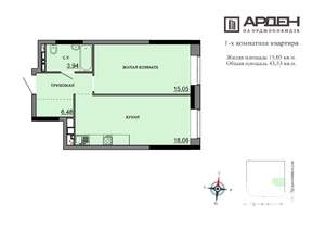 1-к квартира, строящийся дом, 44м2, 2/17 этаж