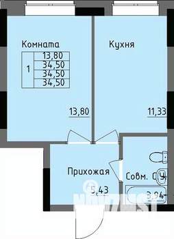 1-к квартира, строящийся дом, 35м2, 1/17 этаж