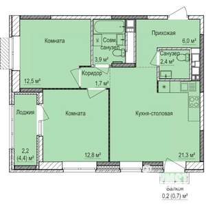2-к квартира, строящийся дом, 63м2, 14/17 этаж