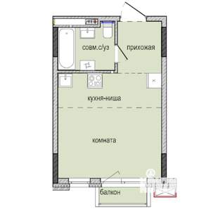 Студия квартира, строящийся дом, 26м2, 10/16 этаж