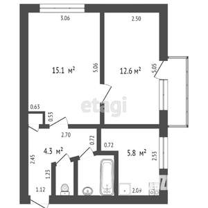 2-к квартира, вторичка, 47м2, 2/5 этаж