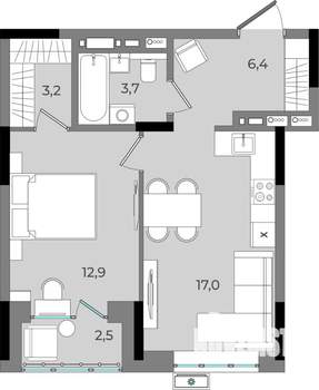 1-к квартира, вторичка, 46м2, 4/16 этаж