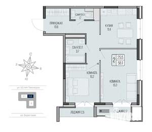 2-к квартира, вторичка, 58м2, 4/9 этаж
