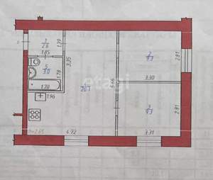 2-к квартира, вторичка, 44м2, 1/3 этаж