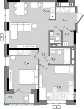 2-к квартира, вторичка, 68м2, 9/16 этаж