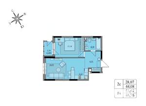 2-к квартира, вторичка, 45м2, 5/17 этаж