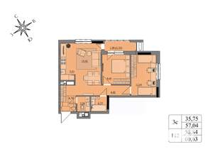3-к квартира, вторичка, 59м2, 9/17 этаж