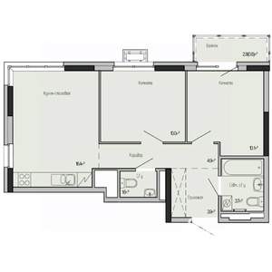 2-к квартира, строящийся дом, 51м2, 9/17 этаж