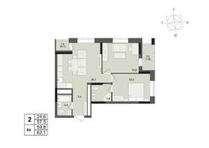 2-к квартира, строящийся дом, 60м2, 9/17 этаж
