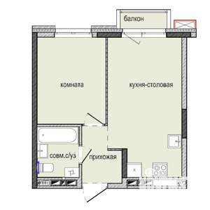 1-к квартира, строящийся дом, 35м2, 5/16 этаж