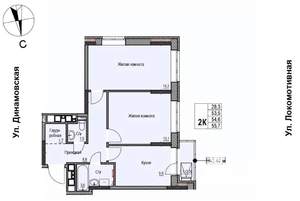 2-к квартира, строящийся дом, 55м2, 9/17 этаж