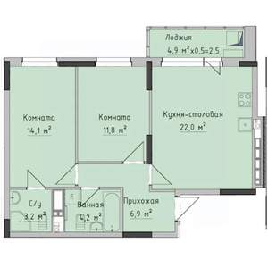 2-к квартира, строящийся дом, 64м2, 15/17 этаж