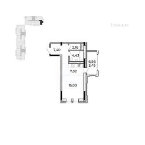 Студия квартира, строящийся дом, 43м2, 9/17 этаж