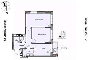 2-к квартира, строящийся дом, 55м2, 17/17 этаж