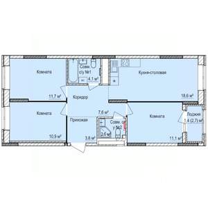 3-к квартира, строящийся дом, 72м2, 14/17 этаж