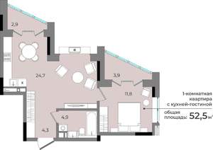 1-к квартира, вторичка, 53м2, 11/15 этаж