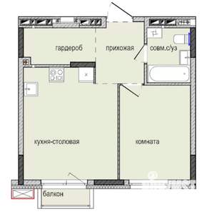 1-к квартира, строящийся дом, 41м2, 4/16 этаж