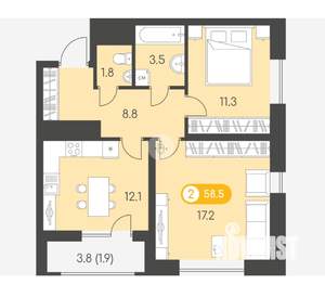 2-к квартира, вторичка, 59м2, 7/24 этаж