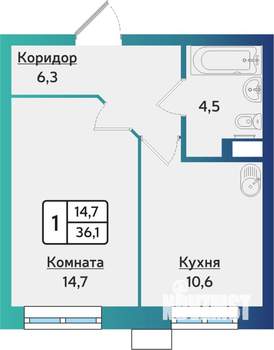 1-к квартира, строящийся дом, 36м2, 1/17 этаж