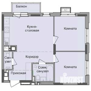 2-к квартира, строящийся дом, 55м2, 3/17 этаж