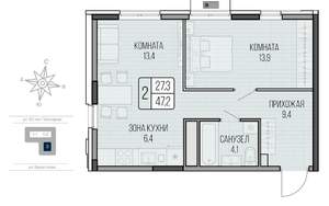 2-к квартира, вторичка, 47м2, 8/16 этаж