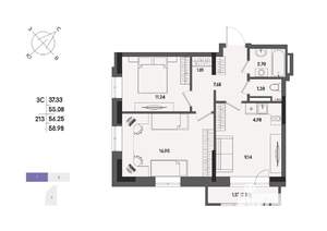 3-к квартира, вторичка, 56м2, 16/17 этаж