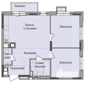 2-к квартира, строящийся дом, 55м2, 9/17 этаж