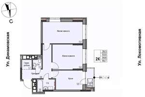 2-к квартира, строящийся дом, 55м2, 16/17 этаж