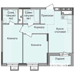 2-к квартира, строящийся дом, 57м2, 2/17 этаж