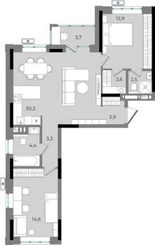 2-к квартира, вторичка, 77м2, 2/16 этаж
