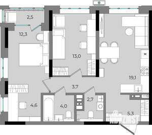 2-к квартира, вторичка, 67м2, 6/16 этаж