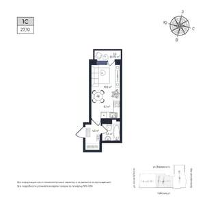 Студия квартира, строящийся дом, 27м2, 7/17 этаж