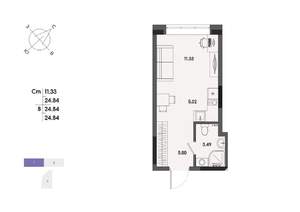 1-к квартира, строящийся дом, 25м2, 2/17 этаж