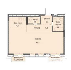 1-к квартира, вторичка, 65м2, 6/8 этаж